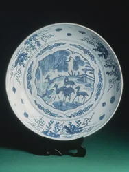 Charger with blue and white decoration